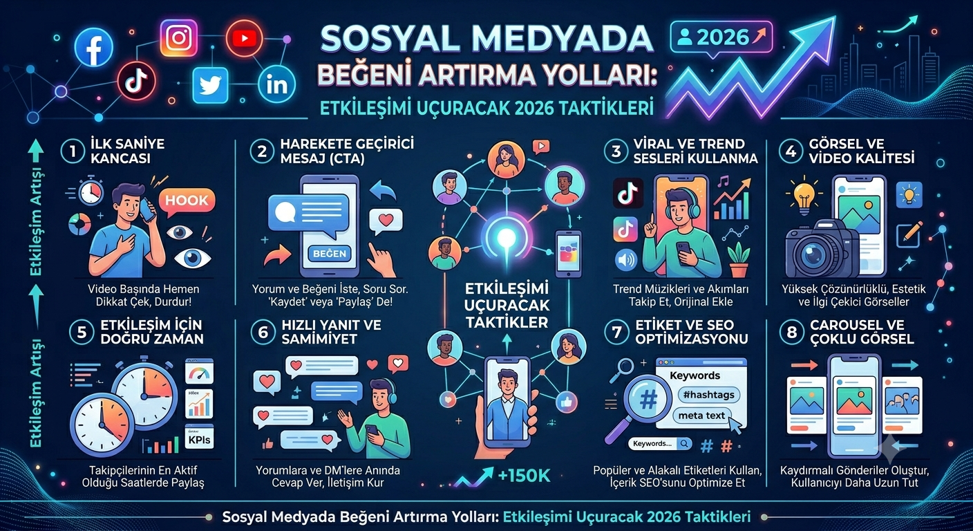 Sosyal Medyada Beğeni Arttırma Yolları: Etkileşimi Uçuracak 2026 Taktikleri
